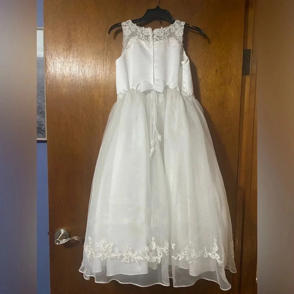 J.J.Anjorden Girls Dress White Embroidered w/Beads With Cap Sleeve Cover Size 8X - Picture 9 of 15